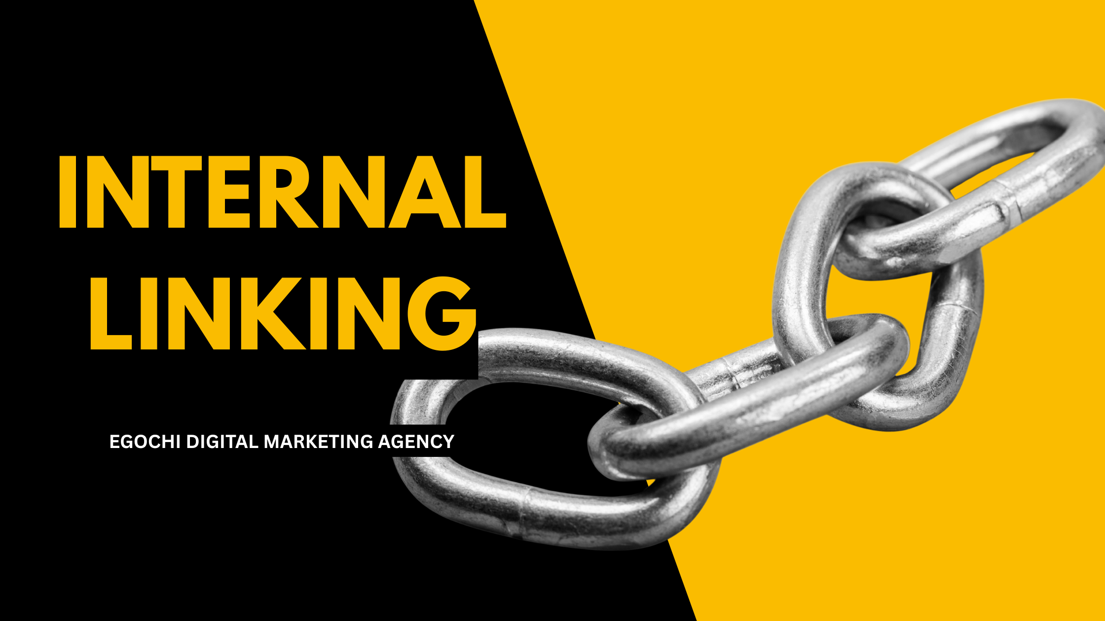 Internal linking cover graphic with a steel chain across a black and gold split background